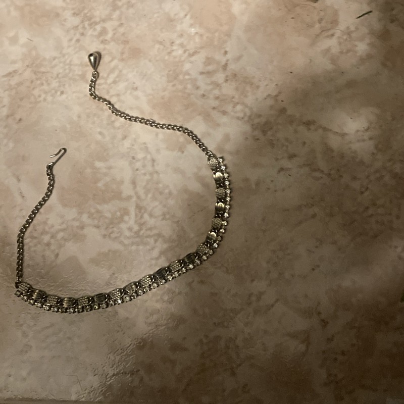 Vintage Choker Textured Snail Link Gold Tone Rhinestone Necklace