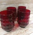 Vintage Anchor Hocking Ruby Red Bubble Glass 4.5" Set 4