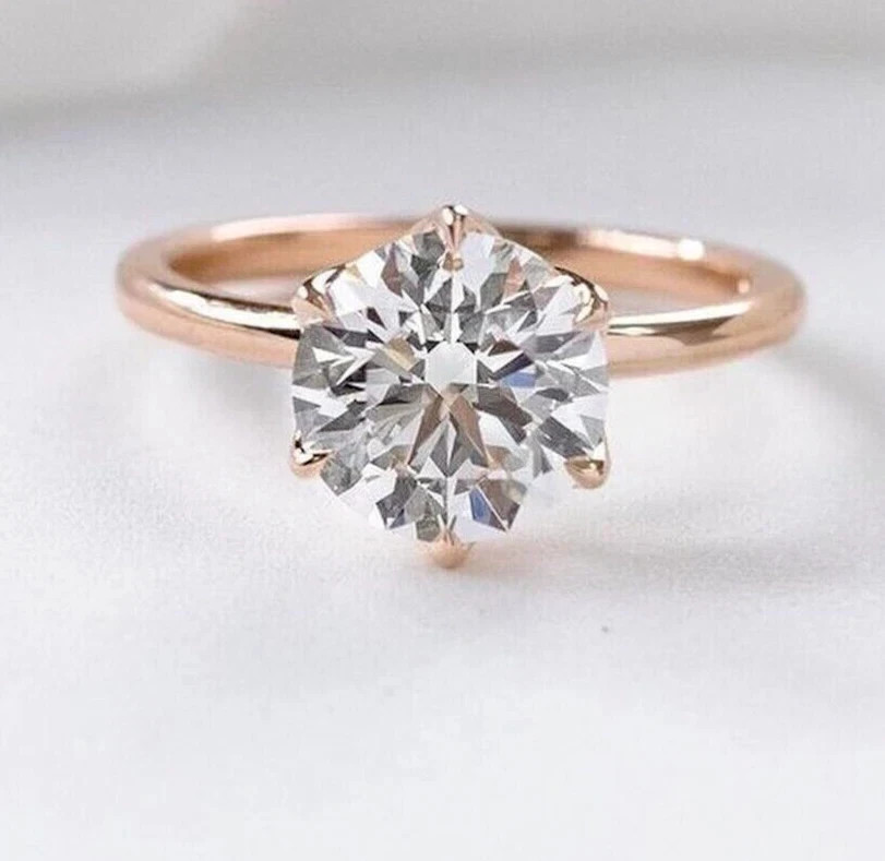 2Ct Round-Cut VVS1 Moissanite Solitaire Engagement Ring 14k Rose Gold Plated