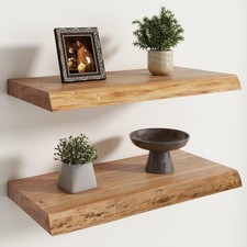 Set of 2 Live Edge Elm Floating Shelves 24" W x 9.3" D Wall-Mounted