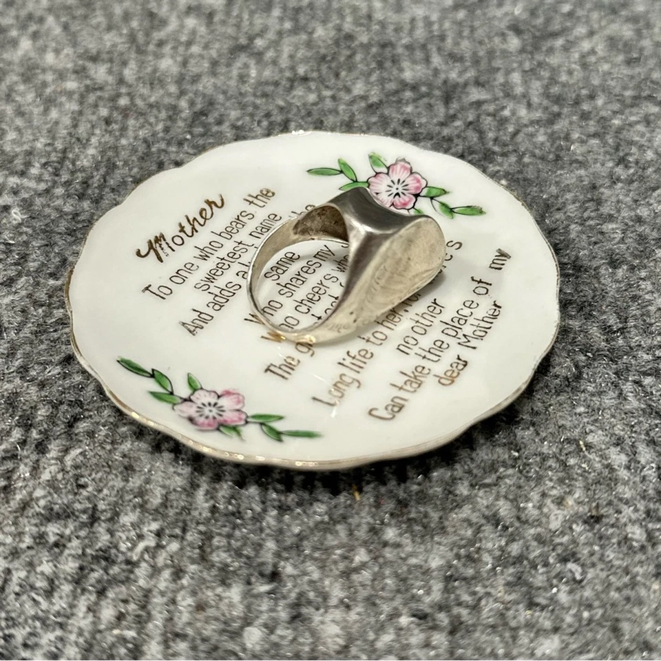 Vintage Mother ring trinket dish with poem 3” floral Mother’s Day birthday - Image 2 of 4