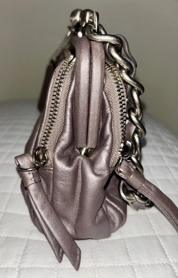 Coach Parker Leather Kiss-lock Satchel Clutch Pewter Gray - Image 2 of 4