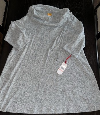 Ruby Rd Women s Gray Cowl Neck Dress Size 2X 3/4 Sleeve Drawstring NWT
