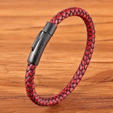 XQNI New Classic Style Men Leather Bracelet Simple Black Stainless Steel Button