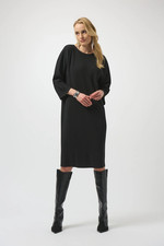 Joseph Ribkoff Black Crew Neck 3/4 Sleeves Pleated Dress 254214