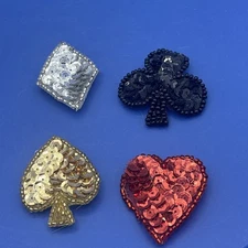 Vintage Button Covers Playing Card Suits Sequin Beaded Hearts Spades Vegas Trip