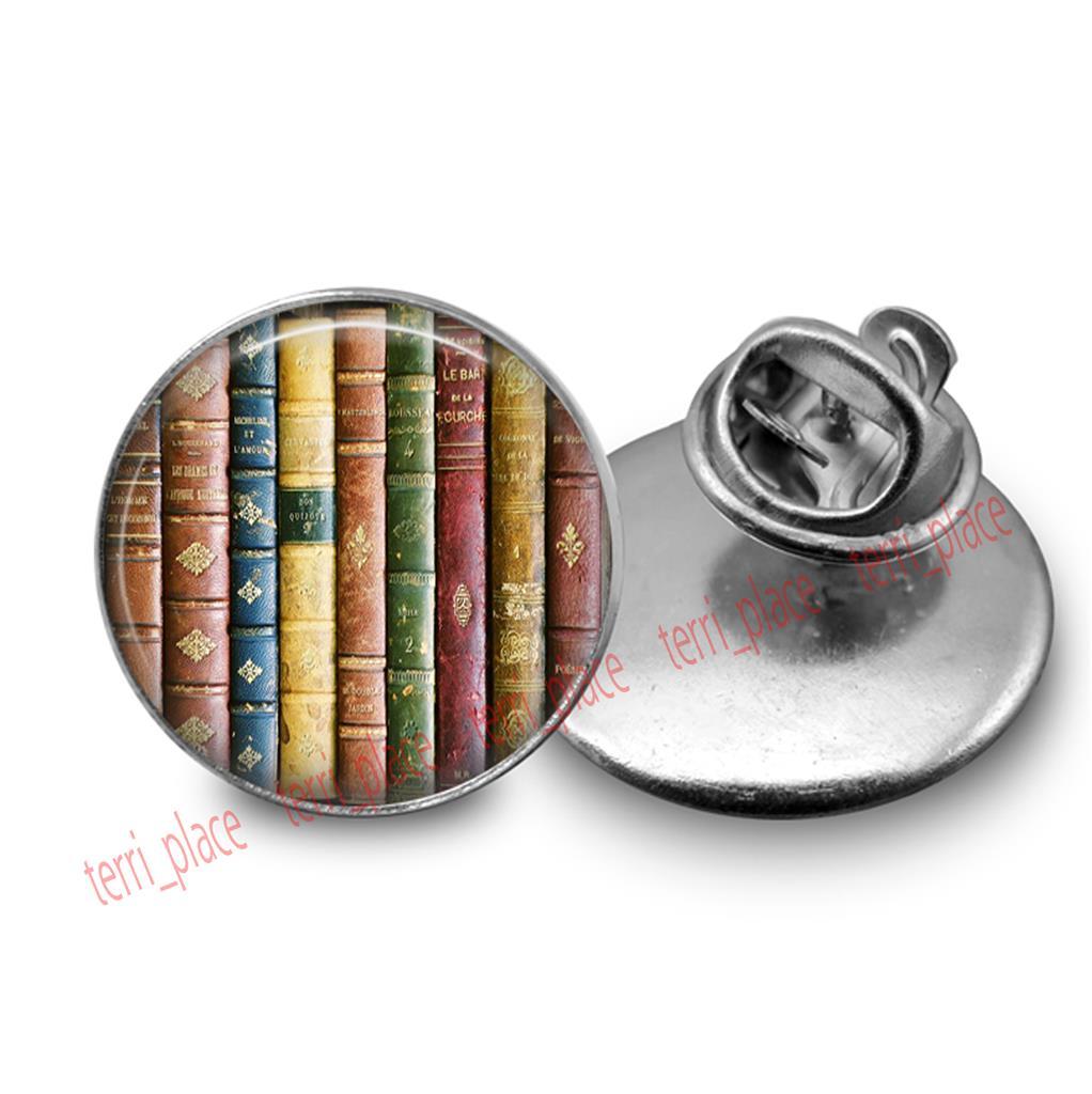 Book Tack Classic Books Tie Tack Brooch or Pin 20m Glass Dome Style Reading Lover ...