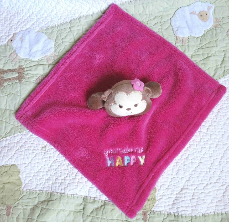 Cutie Pie You Make Me Happy Monkey Hot Pink Baby Girl Security Blanket Lovey EUC - Image 2 of 3
