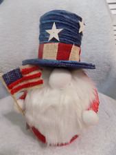 12" Patriotic 4th Of July Red, White  Blue Straw Adorable Standing Gnome