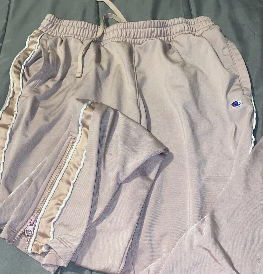 Pantalones Champion Logo Script Rayas Laterales Cremallera Oro Rosa con Bolsillos Talla M Foto 3 de 4