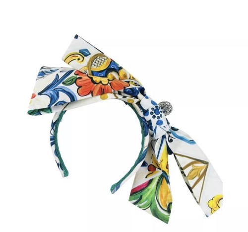 DOLCE & GABBANA Multicolor Cotton Majolica Sicily Hair Accessory Headband Bow - Picture 2 of 6