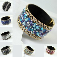 Bangle Bracelet Womens Jewelry, Magnetic clasp Leather Crystal Rhinestone Stones