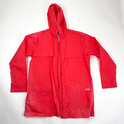 L.L.Bean Womens Rain Coat Jacket Pink Front Back Vents Zipper Hood Pockets Med