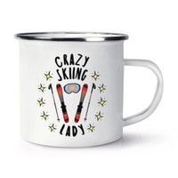 VerrüCkte Schifahren Damen Stars Emaille Becher Tasse Lustiger Witz Sport Skier
