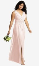 Dessy 2894...Sleeveless Draped Chiffon Maxi Dress with Front Slit..Blush...Sz 10