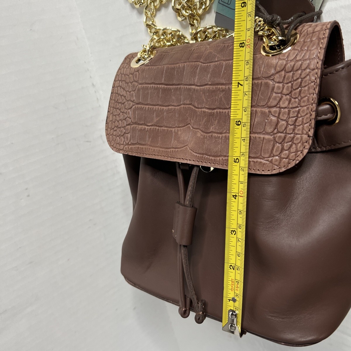NWT VALENTINA Made in ITALY 2 Tone Brown Leather Croc Flap Backpack Chain Straps NWT VALENTINA Made in ITALY 2 Tone Brown Leather Crocs Flap  main image 2