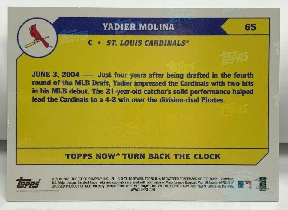 Yadier Molina 2020 Topps Now Turn Back The Clock #65 - CARDINALS - SP /478 - Image 2 of 2