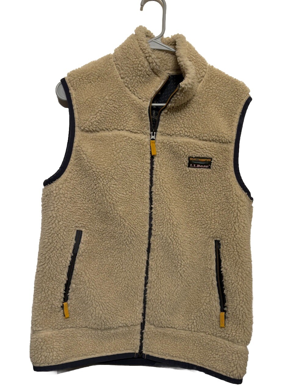 LL Bean Sherpa Fleece Vest Small Regular Full Zip Oatmeal Cream