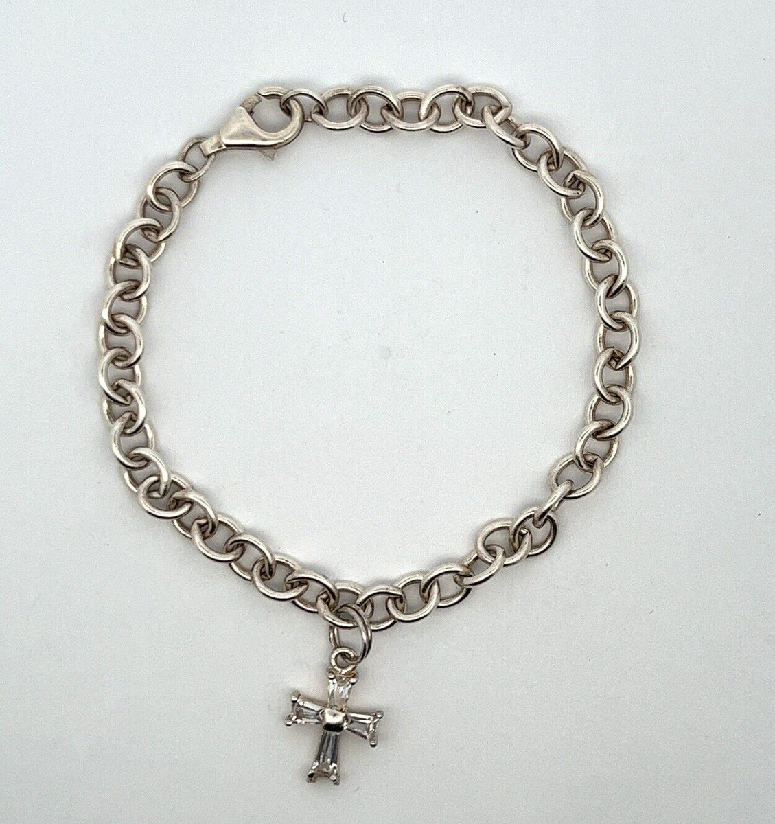 925 Sterling Silver 8” Link Bracelet with SS Cubic Zirconia Cross Pendant  11.0g | eBay