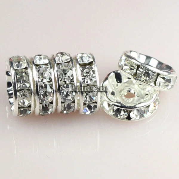 100pcs Silver Plated Czech Crystal Rhinestone Rondelle Spacer Beads 4 6 8 10mm - image 3 of 4