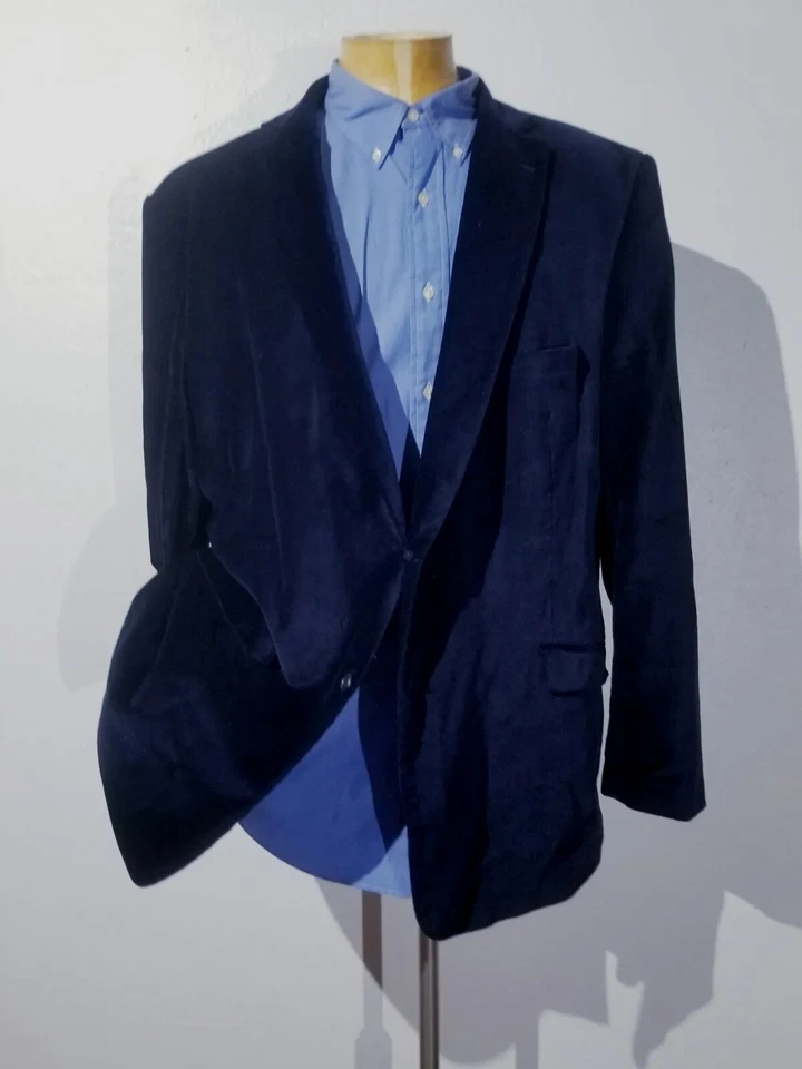 Abrigo Deportivo Adolfo 50L Azul Terciopelo Algodón Blazer Chaqueta Cena Evento Nuevo sin Etiquetas Foto 2 de 4