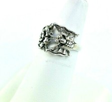 925 Sterling Silver Ring Butterfly and Flower Sizes 4.5, 5.5, 6.5, 8.5