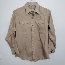 Vtg Mesquite Men's 17 - 34 Tan Pearl Snap Long Sleeve Shirt w/ Front Pockets