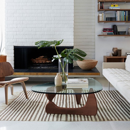 Triangle Glass Coffee Table Modern Noguchi Coffee Table 0.8 in Glass Solid Wood - Picture 19 of 59