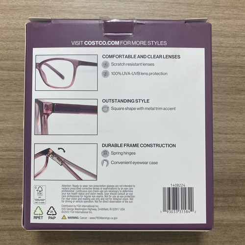 2 PK Design Optics by Foster Grant Kiersey Plastic Square Reading Glasses +1.50 - Picture 8 of 8