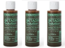 Betadine Solution 4 oz each, 3 Bottles