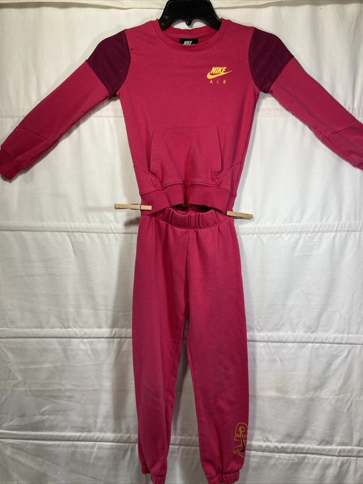 NIKE Air Youth 6-7 Set Sweatshirt and Pants Baby Girl Hot Pink Shirt Sweatpants
