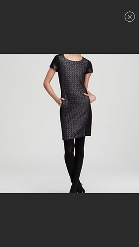 dkny black leather tweed dress size 