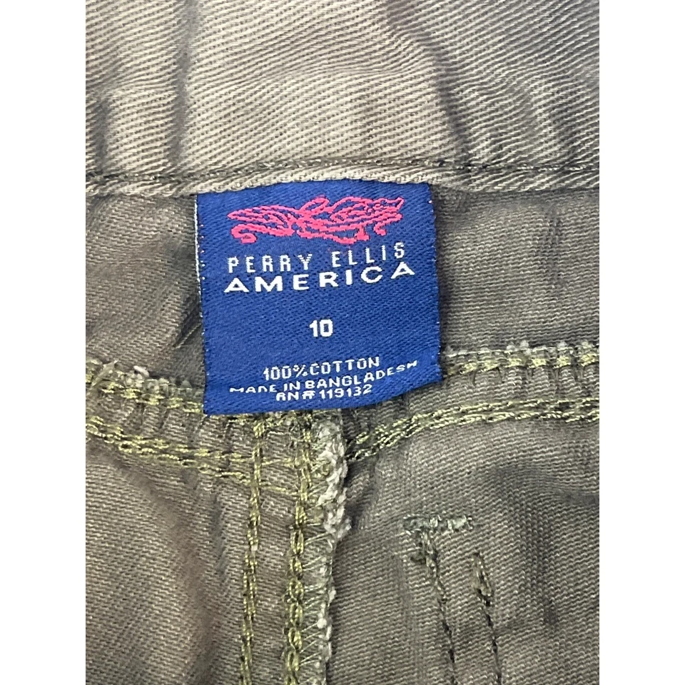 Pantalones Cortos Carga Perry Ellis America Niño 8" Entrepierna 10 Verde 100% Algodón Informal Foto 3 de 4