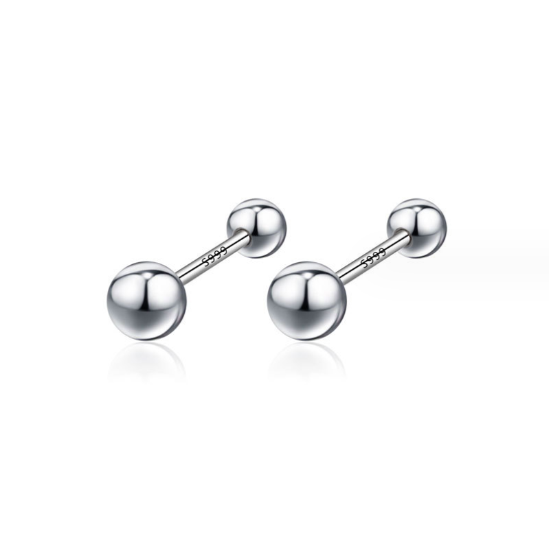 S999 Sterling Silver Stick Screw Ball Pierced Earrings for