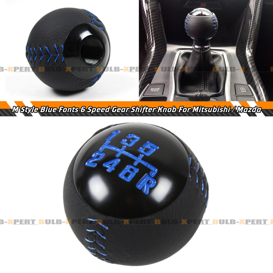For Mitsubishi Mazda Blue Stitching Leather 6 Speed Round Manual