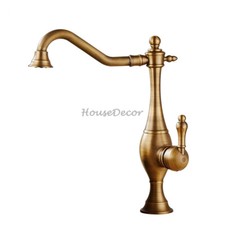 Vintage Brass Single Lever Hole Kitchen Sink Mixer Tap Swivel Wash Basin Faucet