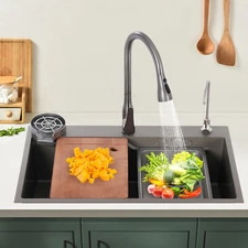 29.53*17.72" Stainless Steel Single Bowl Kitchen Sink with Pull-Out Faucet