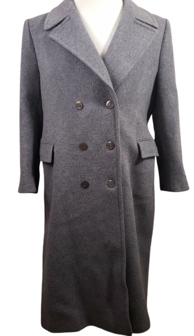 VINTAGE Pendleton Pea Trench Coat Womens 14 Virgin Wool Gray Double Breasted USA