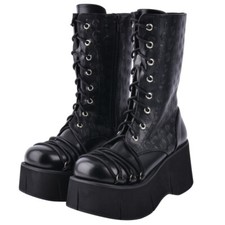 Schwarz Black Gothic Punk Lolita Damen-stiefel Stiefeletten boot Platform Neu