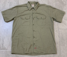 Men's Large Dickies Short Sleeve Beige Twill Mechanic Work Uniform Shirt