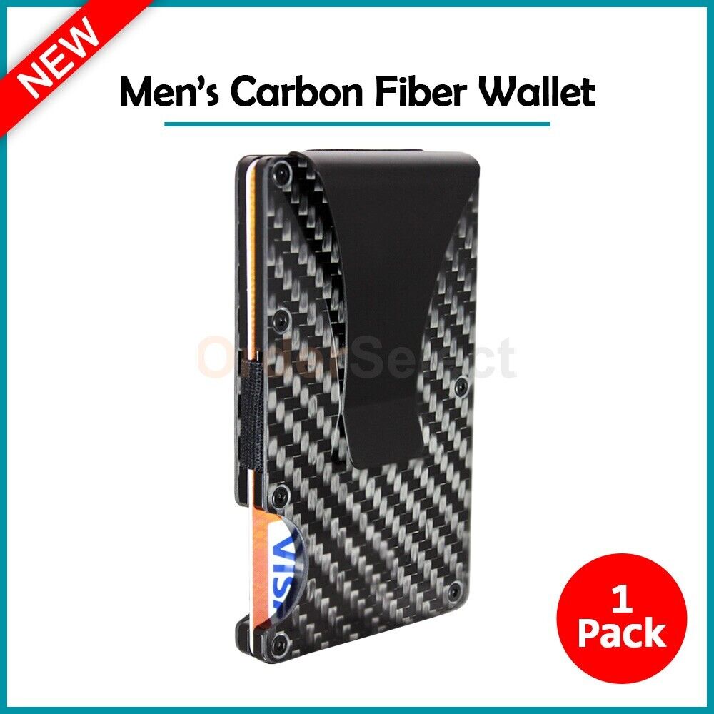 Men RFID Blocking Money Clip Slim Carbon Fiber Credit Card Holder Metal Wallet