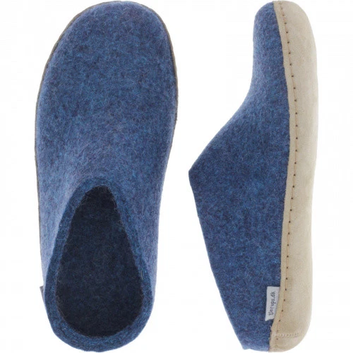 Glerups / Modell: "B" / Petrol-Blau Wollfilz / Kalbsleder-Sohle