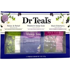 Dr Teal's Epsom Salt Bath Soaks Gift Set 3pc Relax & Relief Melatonin Elderberry