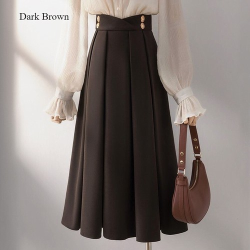 Eleganter Damen Woll Faltenrock Midi A-Linie Halbes Kleid Hohe Taille A-Linie Rock - Bild 1 von 11