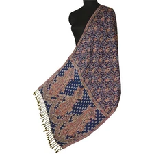 Sanskriti New Blue Viscose Shawl Woven Work Long Stole Soft Warm Throw Scarf