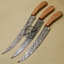 Lot Of 3 PCs Damascus Kitchen Knives Custom Handmade Damascus Kitchen Knives 826