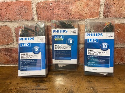 Lot Of 3 Philips LED Multi Battery Operated Micro Lights 18 Bulbs 7.2ft Twinkle
