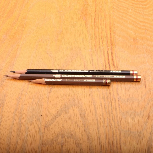 3 Vintage Berol Verithin Eagle Colored Pencils 747 Black and 756 Dark