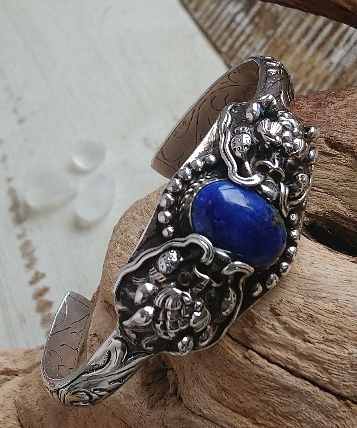 Gent's Solid Silver Lapis Lazuli Double Dragon He… - image 9