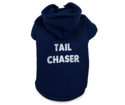 NEW ''Tail Chaser'' Dog Hoodie Graphic Hooded Sweatshirt blue size L or S